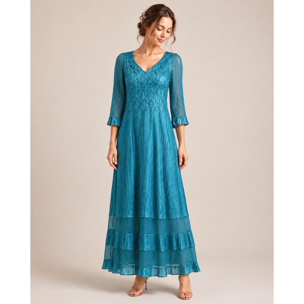 Komarov Women's Crinkle Maxi Dress Large Teal Whimsigoth Fairy Art To Wear